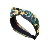 [Avejjbaey] Colorful knotted wide headband with embroidered flower design is perfect for Mexican independence day festive gatherings