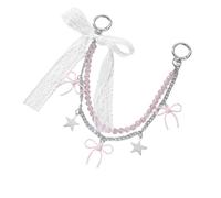 [Avejjbaey] Contemporary Acrylic Beads Bowknot Wallet Pendant Multifunction Backpack Phone Charm Decoration Gift Cute Pu Leather Lace Keychain Accessories