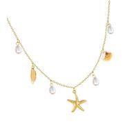 [Avejjbaey] Elegant Beach Style Necklace with Complicated Seashell Starfish Pearl Detail Solid Stainless Steel Jewelry Theme Necklace, フリーサイズ, As described, No Gemstone