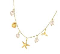 [Avejjbaey] Elegant Beach Style Necklace with Complicated Seashell Starfish Pearl Detail Solid Stainless Steel Jewelry Theme Necklace, フリーサイズ, As described, No Gemstone