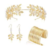 [Avejjbaey] Greek Goddess Costume Accessories Set Romer Party Headband Bicep Cuff Earrings Necklace Jewelry, a
