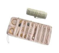 Avejjbaey Jewelry Travel Organiser Foldable Canvas Storage Bag for Earrings Necklaces Multi Compartment Designs Roll Canvas Jewelry Travel Bag