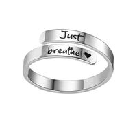 [Avejjbaey] Open Adjustable Ring Letter Pattern Jewelry Stainless Steel Texture Suitable Gift for Fashion Enthusiasts