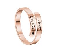 [Avejjbaey] Open Adjustable Ring Letter Pattern Jewelry Stainless Steel Texture Suitable Gift for Fashion Enthusiasts