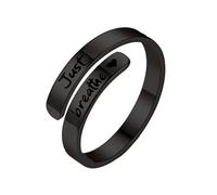 [Avejjbaey] Open Adjustable Ring Letter Pattern Jewelry Stainless Steel Texture Suitable Gift for Fashion Enthusiasts