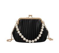 [Avejjbaey] Pearl Decorative Clutch Wallet for Women Removable Chain Crossbody Bag PU Leather Evening Handbag Fashion Handbag for Wedding & Prom Satchel Purse Shoulder Bag, Black