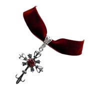[Avejjbaey] Red Gemstone Embedded Trendy Cross Pendant Adjustable Length Neck Chain Daily Wear Jewelry Party Accessories