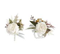 [Avejjbaey] Romantics Champagne Wrist Corsage and Boutonniere Artificial Flower Set Bridal Shower Flower for Wedding