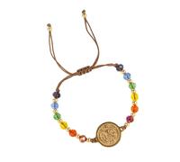 [Avejjbaey] Sparkling Rainbow Crystal Accent Antique Round Pendant Adjustable Wristlet Jewelry For Her Everyday Retro Beads Wristlet