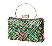 [Avejjbaey] Sparkling Wedding Clutch with Detachable Strap Multi Compartment Nylon Storage Evening Event Essential Accessories Embroidery Evening Purse, green