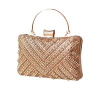 [Avejjbaey] Sparkling Wedding Clutch with Detachable Strap Multi Compartment Nylon Storage Evening Event Essential Accessories Embroidery Evening Purse, beige, (champagne)
