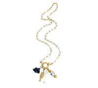[Avejjbaey] Statement Trendy Imitation Pearl Necklace Grape and Blueberry Shell Pendant Stainless Steel Texture
