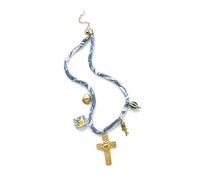 [Avejjbaey] Trendy Cross Charm Necklace featuring textured fabric cord and durable stainless steel design clavicle chain. Trendy stackable necklace, フリーサイズ, As described, No Gemstone