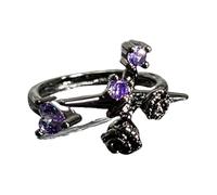 [Avejjbaey] Unique Cross and Flower Design Solid Alloy Adjustable Ring with Lavender Crystal