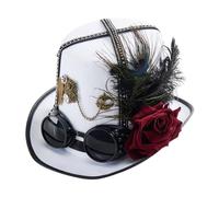 [Avejjbaey] Unisex Top Hat Steampunk Goggles Gear Hat Fedora Cosplay Party Dress Up Hat Masquerade Costume