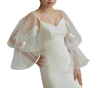 [Avejjbaey] White Bridal Arm Sleeve Flared Sheer Bishop Sleeve Design Perfect Pairing with Various Gowns Adjustable Wedding Sleeve Accessories