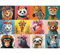 AveJoys Jigsaw Puzzles for Adults 1000 Piece Twelve Cute Beasts 27.56 x 19.69 Inch Tiger Lion Zebra Panda Jigsaw Puzzles for Adults Educational Game Challenge Toy 1000 Animals Pieces Puzzle for Adult