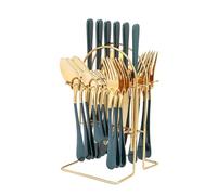 AVEKI 24-Piece Stainless Steel Cutlery Set with Stand - 6 Person Mirror Polished Tableware Set, Elegant Silverware for Home Restaurants, Includes Knives, Forks, Spoons, Tea Spoons (Green Gold)