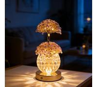 AVEKI Baby's Breath Crystal Flower Lamp, Rechargeable Cordless Touch Table Lamp, 3 Colors Stepless Dimming LED Artificial Flower Bedside Light for Bedroom, Romantic Gifts for Girl Women Mom (Purple)