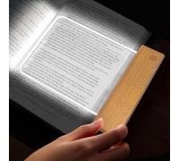 AVEKI Book Light, Dimmable LED Reading Light 3 Color Flat Book Lamp for Reading, Rechargeable Page Light with Wooden Base and Scratch-Resistant Panel, Portable Gifts for Kids Eye Protection (Wood)