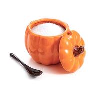 AVEKI Ceramic Salt Cellar with Lid and Spoon, 13.5oz Cute Pumpkin Shaped Spice Jar for for Sugar, Salt, Spice, Decorative Spice Container for Fall Harvest & Halloween & Thanksgiving (Orange)