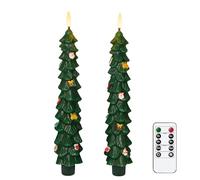 AVEKI Christmas Tree Flameless Taper Candles with Remote, 2 Pcs LED Taper Candles Real Wax with 3D Flame, 9.7" Battery Operated LED Candlesticks for Home Fireplace Christmas Decor (2 PCS)