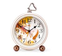 AVEKI Classic Vintage Desk Clock, 5 Inch Romantic Maple Leaf Table Alarm Clock, Non Ticking Silent Metal Retro Design, Battery Operated Bedside Clocks for Office, Living Room, Bedroom (Maple Leaf B)