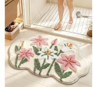 AVEKI Cloud-Shaped Lily Bath Mat, Soft Non-Slip Fluffy Fresh Flowers Bathroom Rug, Ultra Absorbent Microfiber Shaggy Door Mat, Machine Washable Bath Rug Carpet for Bathtub Bedroom 20x31in (Lily)