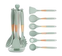 AVEKI Cooking Kitchen Utensils Set, 7PCS Silicone Cooking Utensil Set with Rotating Holder, Heat Resistant Kitchen Essentials, Kitchen Gadgets for Cookware (Green)