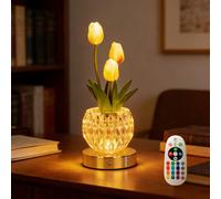 AVEKI Crystal Table Lamp, 16 Color Touch Tulips Vase Light with Remote Control, Dimmable Artificial Flowers Desk Lamp Decor for Date Party Home, Romantic Gift for Woman Mom (Tulips-Pink)