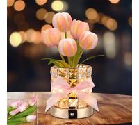 AVEKI Crystal Table Lamp, 3-Color Dimmable LED Touch Tulip Flower Night Light, USB Rechargeable Artificial Flower Bedside Lamp Decor for Home Bedroom Party, Birthday Gifts for Women/Mom (Tulip-C)