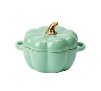 AVEKI Cute Bowl, Pumpkin Ceramic Bowl with Lid, Microwave & Dishwasher Safe Dessert or Soup Bowl with Handle, Decor Dinnerware for Thanksgiving Halloween Pumpkin Party (Green)