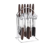 AVEKI Cutlery Set with Stand, 24 PCS Stainless Steel Hanging Silverware Flatware Sets Service for 6 Person, Kitchen Utensil Tableware Set Includ Fork Spoon Knife for Home Festival Party (Dark Wood)