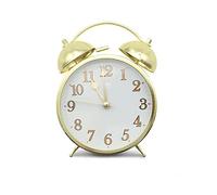 AVEKI Double Bell Alarm Clock, Super Loud Alarm Clock Non Ticking Bell Movement Bedside Clock with Night Light Battery Operated, Silent Table Alarm Clock for Bedroom Living Room Study (Gold)