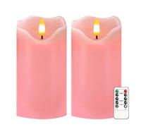 AVEKI Flameless Candle Light, Set of 2 6"x3" Flickering Christmas Flameless Candles with Remote & Timer, Dimmable Real Wax Pillar Candles Battery Operated, Decor for Home Xmas (Pink)