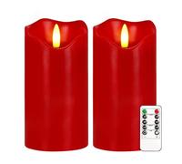 AVEKI Flameless Candle Light, Set of 2 6"x3" Flickering Christmas Flameless Candles with Remote & Timer, Dimmable Real Wax Pillar Candles Battery Operated, Decor for Home Xmas (Red)