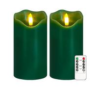 AVEKI Flameless Candle Light, Set of 2 6"x3" Flickering Christmas Flameless Candles with Remote & Timer, Dimmable Real Wax Pillar Candles Battery Operated, Decor for Home Xmas (Green)