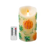 AVEKI Flameless LED Candles, 6"x3" Carved Real Wax Pillar Candles with Remote and Timer, Battery Operated Electric Flickering Candle for Fall Halloween Christmas Home Decoration (Pumpkin)