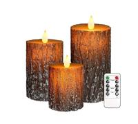 AVEKI Flickering Flameless Candles, Bark Real Wax Battery Operated LED Candle with Remote Timer & Brightness Function, Set of 3 Pillar Candles Lights Decor for Festival Wedding Home (Bark)