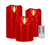 AVEKI Flickering Flameless Candles, Orange Real Wax Battery Operated LED Candle with Remote Timer & Brightness Function, Set of 3 Pillar Candles Lights Decor for Festival Wedding Home (Red)