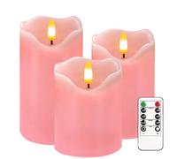 AVEKI Flickering Flameless Candles, Pink Real Wax Battery Operated LED Candle with Remote Timer & Brightness Function, Set of 3 Pillar Candles Lights Decor for Festival Wedding Home (Pink)