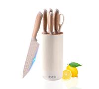 AVEKI Kitchen Knife Set, 6-Piece Cooking Knife Set with Round Knife Block, Sharp Khaki Stainless Steel Knife Sets, Professional Chef Knives for Home Restaurant Apartment (Khaki)