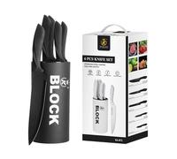 AVEKI Kitchen Knife Set, Knife Sets with Block, 6 Pieces Professional Cooking Knife Set, Multifunctional Set of Knives, Stainless Steel Sharp Chef Knife Set for Chopping, Slicing, Cutting (Black)