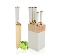 AVEKI Knife Sets for Kitchen, White 6 PCS Stainless Steel Knife Sets with Block, Ultra Sharp Knife Block Set with Comfortable Handle, Built-in Sharpener, New Home Apartment Essentials (White)