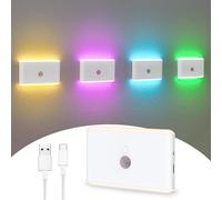AVEKI Motion Sensor Night Light, 7 Colors Rechargeable LED Night Light with Dusk to Dawn Sensor, Dimmable Mini Stair Lights Hallway Light, Small Wall Lights for Bedroom Bathroom Closet Stairway (1PC)