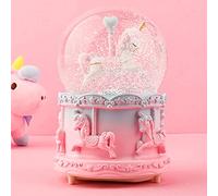 AVEKI Musical Snow Globe, 3.94 Inches Unicorn Carousel Snow Globe with Music Color Changing Automatic Snowfall Unicorn Music Box Gift for Girls Kids Granddaughters Birthday Christmas New Year (Pink)
