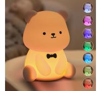 AVEKI Night Light for Kids, 7 Colors Cute Bear Silicone Night Light, 3-Level Dimmable LED Nursery Nightlight, Rechargeable Bedside Touch Lamp with Timer for Bedrooms, Gifts for Boys & Girls (White)