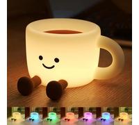 AVEKI Night Light for Kids, 7 Colors Cute Coffee Cup Touch LED Night Lamp, 3-Level Dimming & Timer, Soft Silicone Bedside Nursery Nightlight for Bedrooms, Funny Gifts for Boys Girls Baby (RGB Light)