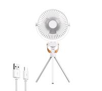 AVEKI Portable Camping Fan, Battery Operated Small Powered Fan with Tripod&Hooks,360° Rotate Personal Fans with LED Light,Rechargeable Fans with Dual Charging Ports for Tents Travel Outdoor (White)