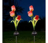 AVEKI Solar Garden Lights Outdoor, 2 Pack Solar Power Tulip Stake Lights, Outside Waterproof Artificial Flowers Lamp for Yard Patio Lawn Pathway Walkway Landscape Decor (Red)